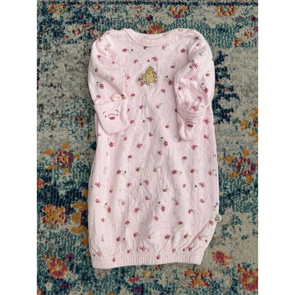 Vintage Disney Store Pink Floral Pooh Sleeper Gown Baby Girl Size 0-3‎ Months